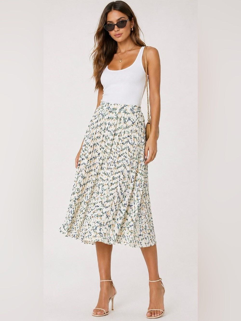 Max Studio Pleated Floral Midi Skirt Cottagecore Romantic Elastic Waist S